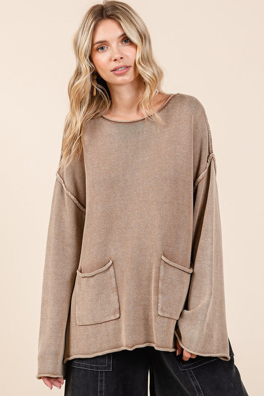 Dolores | Mittoshop Mineral Wash Patch Pocket Cut Edge Pullover