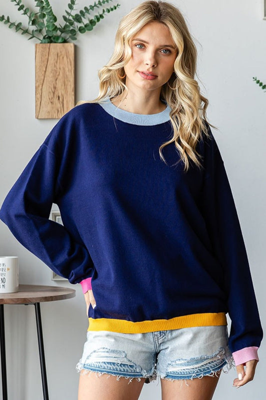 Olivia | First Love contrast long sleeve jumper with ribbed crew neck