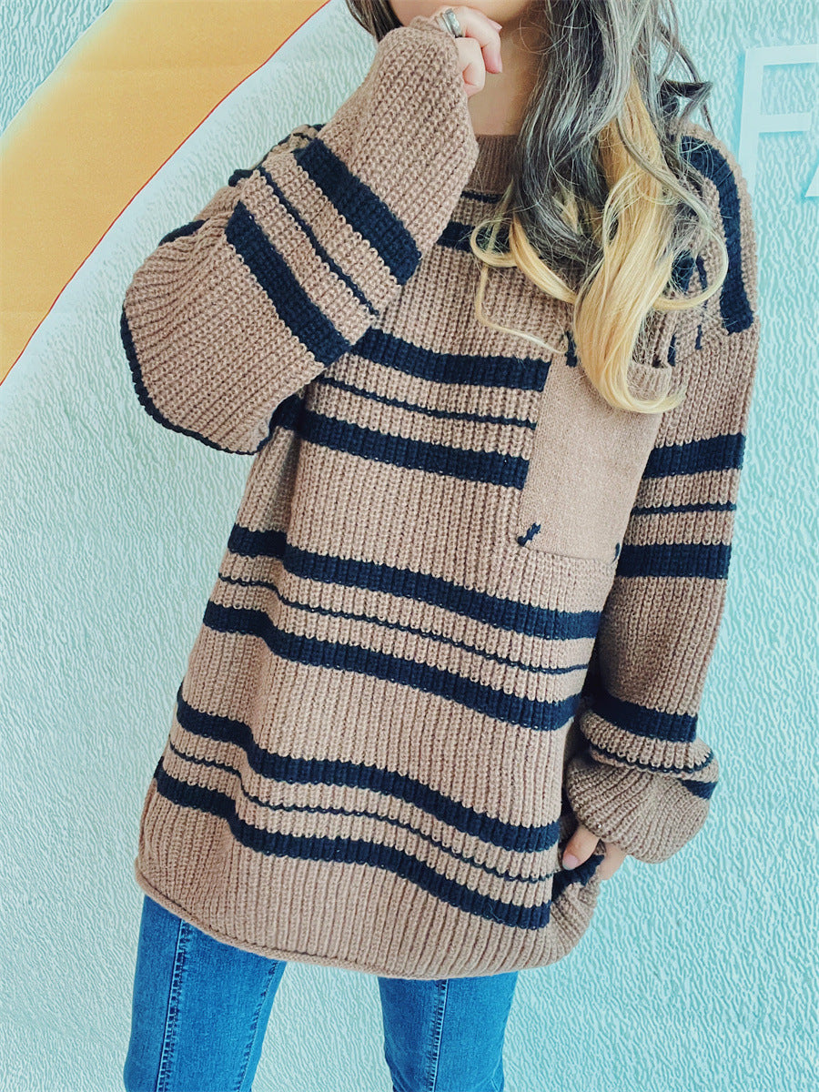 Sybille | Striped long-sleeved sweater with a crew neck
