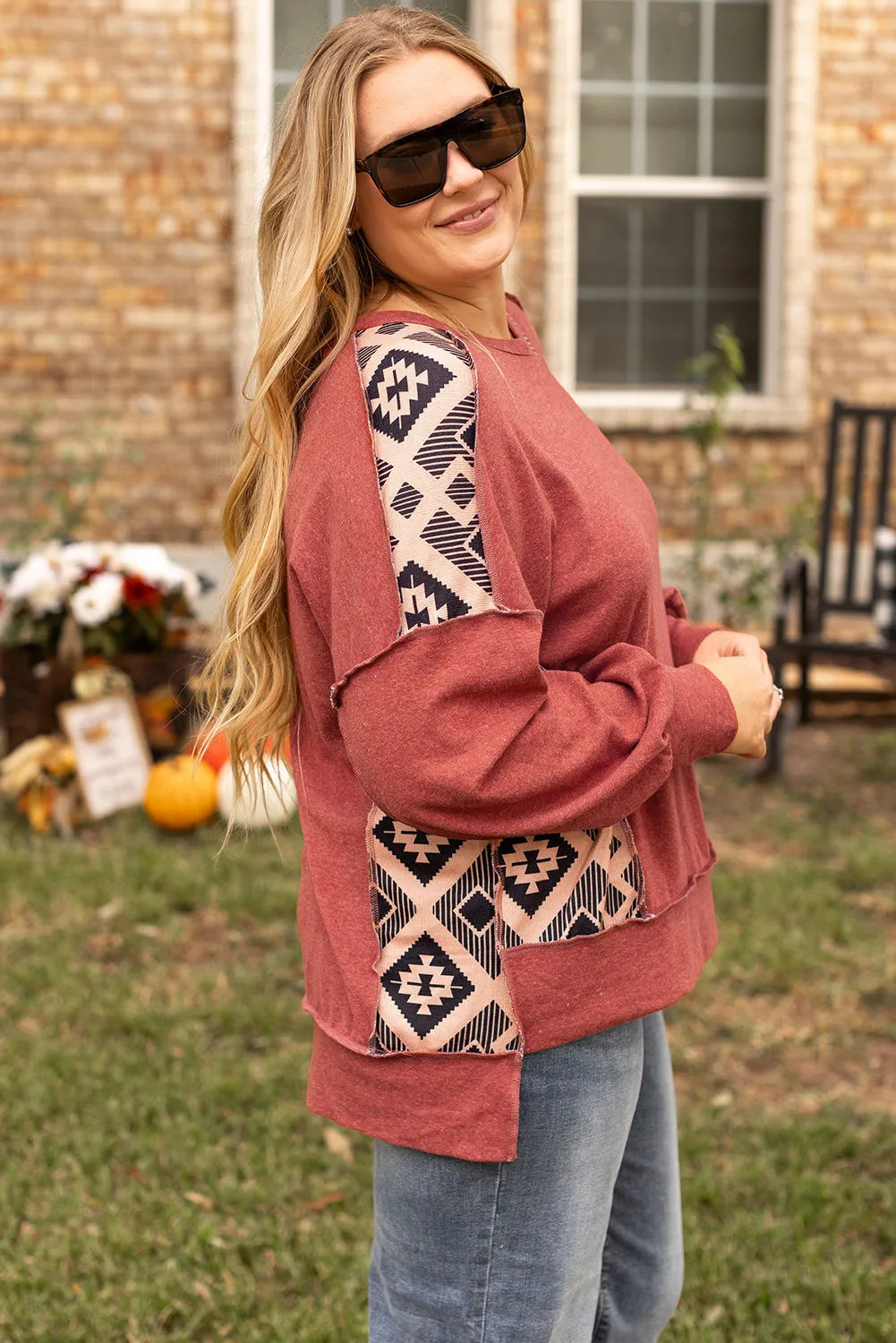 Yvonne | Oversized long sleeve geometric crew neck sweatshirt