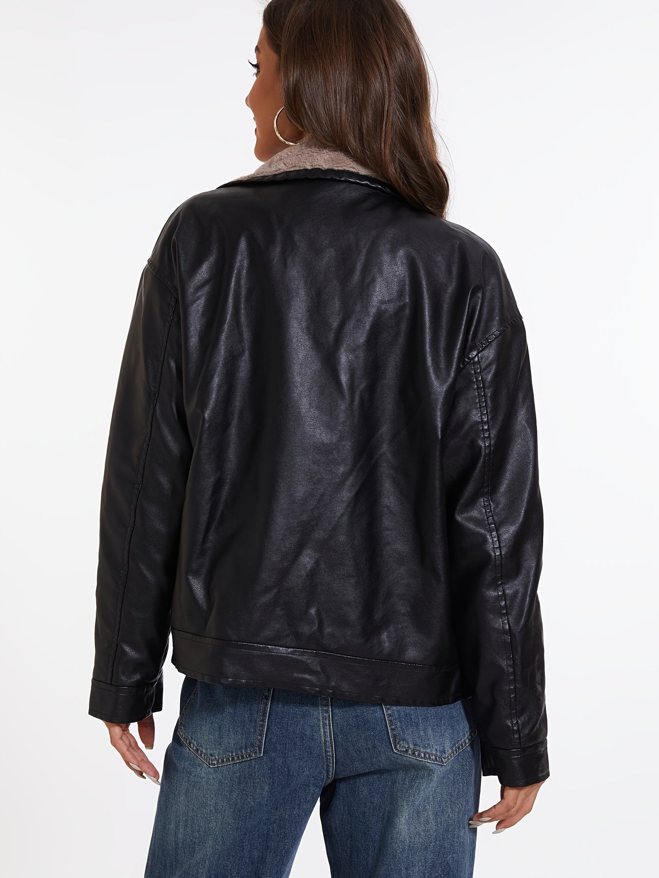 Denise | Fleece lined PU leather jacket