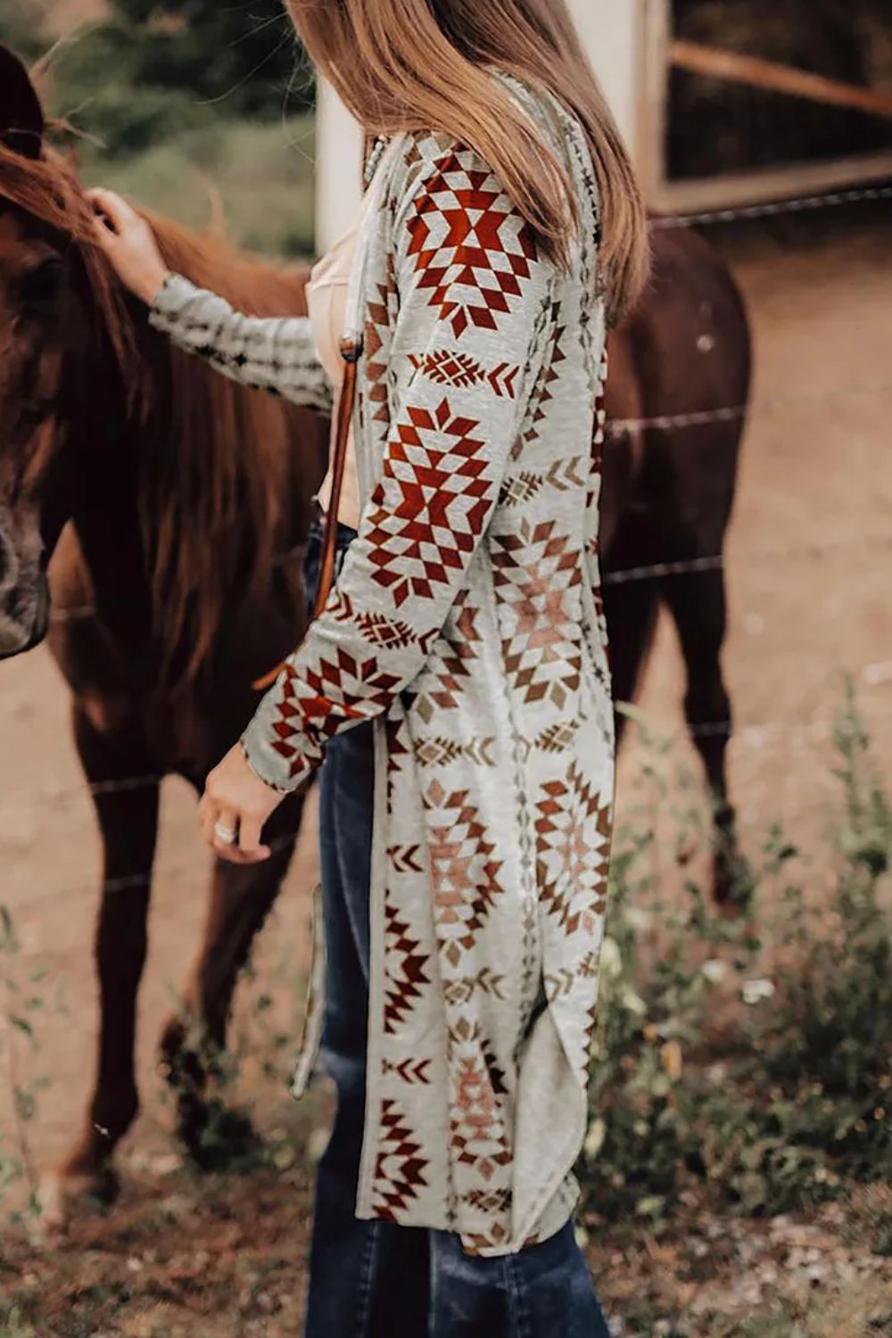 Hannelore | Geometric long sleeve open front cover-up