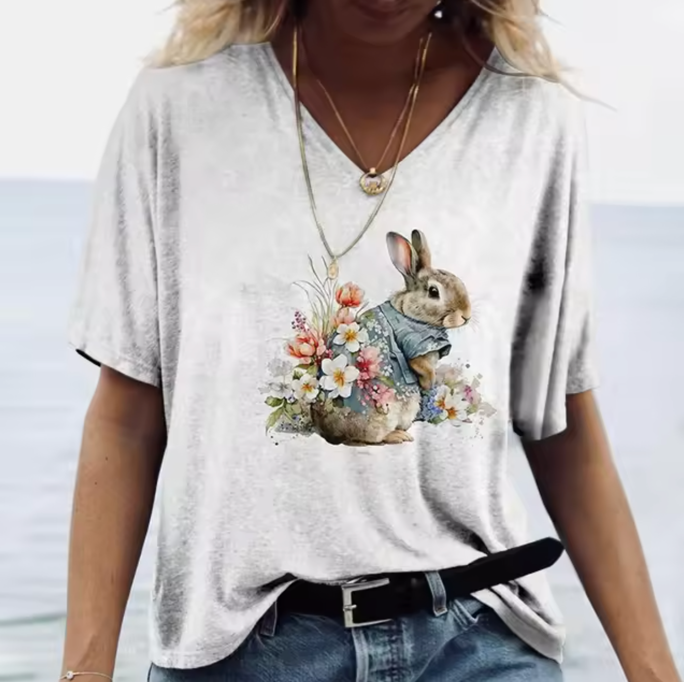 Piera® | White T-Shirts With Rabbit Print