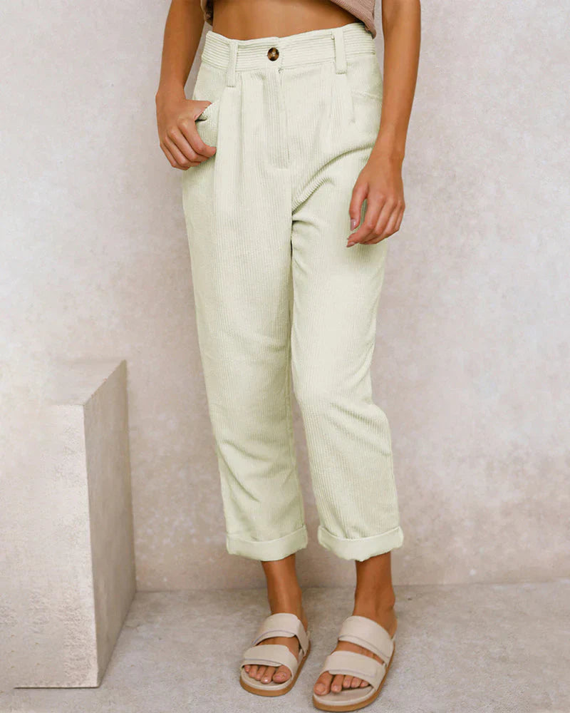 Fabiana® | High-Waisted Cotton Corduroy Pants