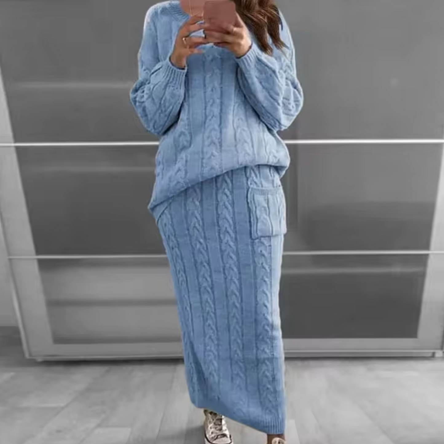 Ramona | Elegant set of knitted sweater and skirt