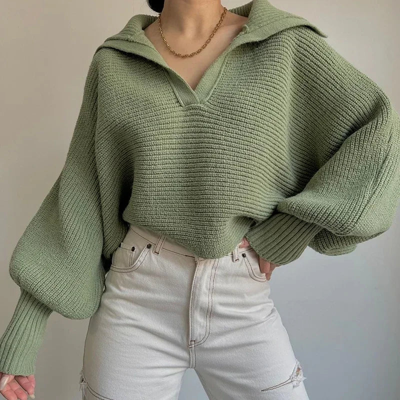 Ariana | Stylish women's winter sweater with a modern lapel collar