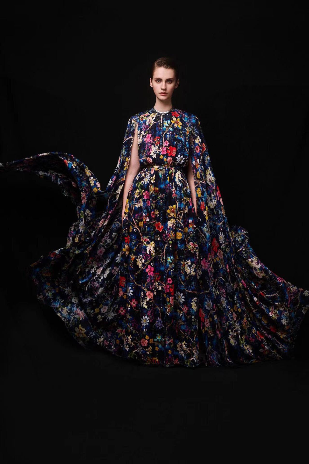 Gloria® | Round-Neck Cape-Sleeve Maxi Dress