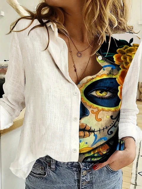 Meghan® | Blouse With Abstract Face Print