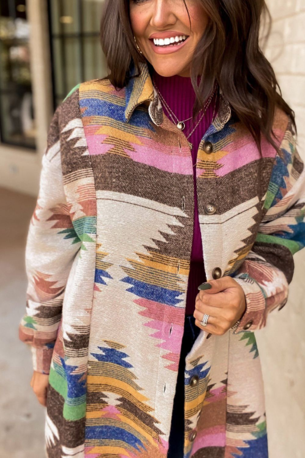 Violeta | Geometric long sleeve button down jacket