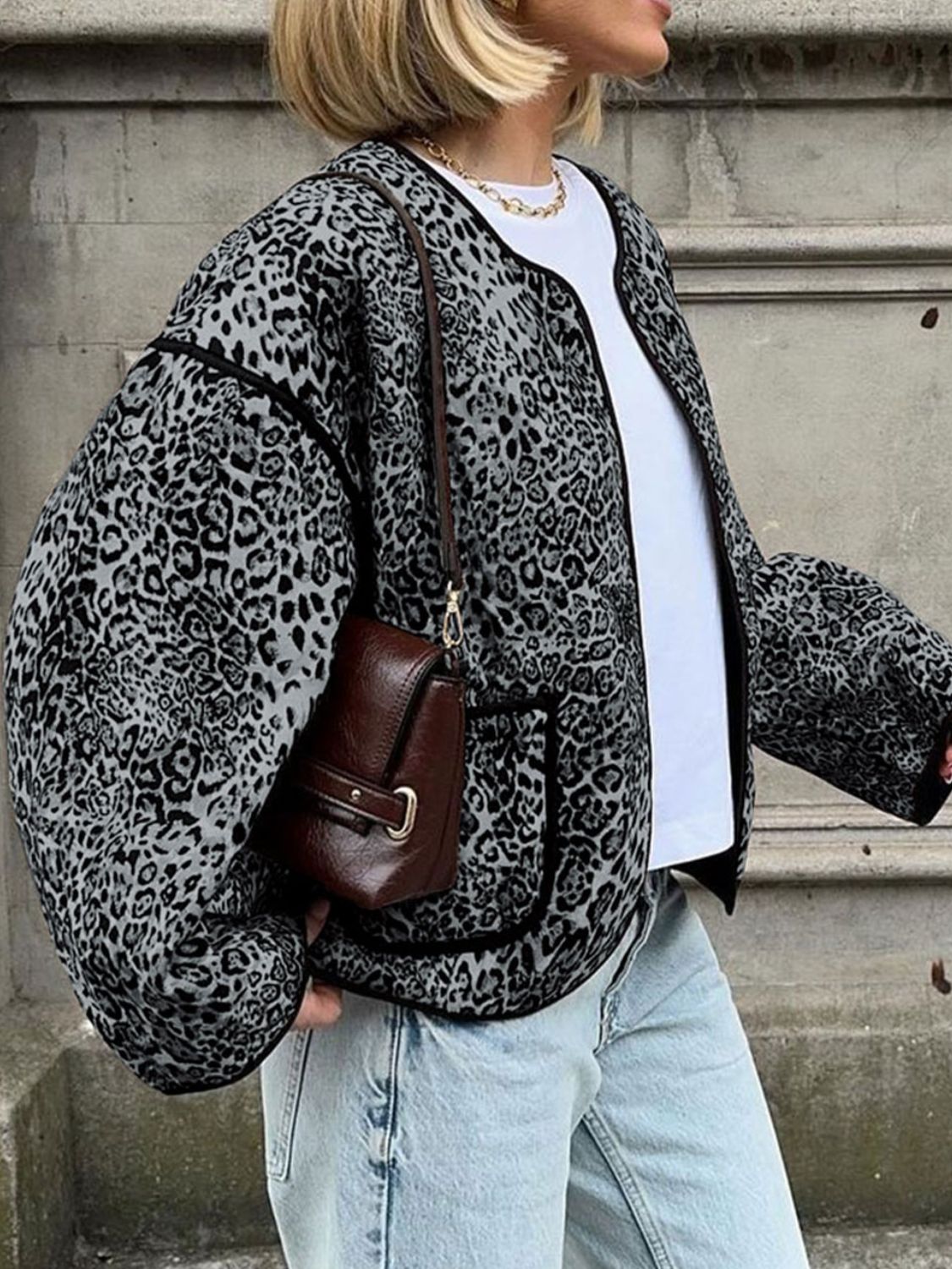 Fiona | Perfee leopard long sleeve open front jacket