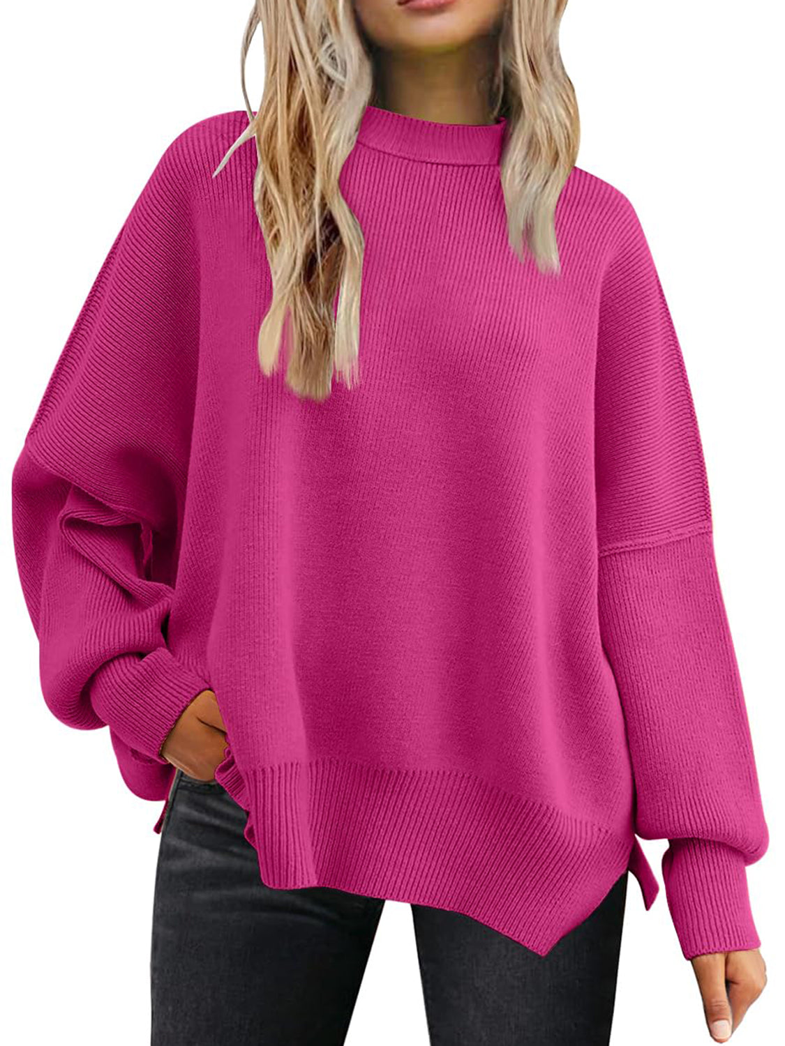 Evelyn | Slit sweater with a crew neck and dropped shoulders