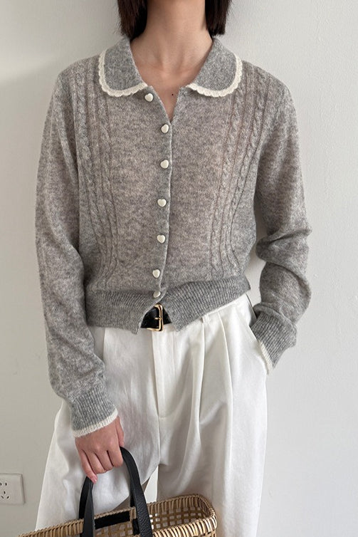 Lace Peter Pan Collar Lightweight Wool Knit Cardigan