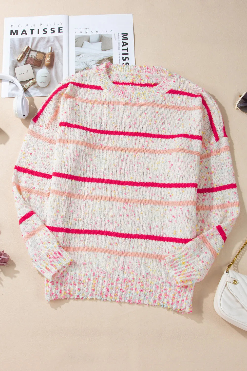 Noelia | Plus size confetti stripe crew neck sweater