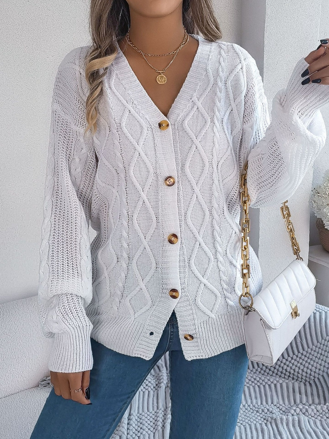 Stefanie | Cable knit cardigan with long sleeves