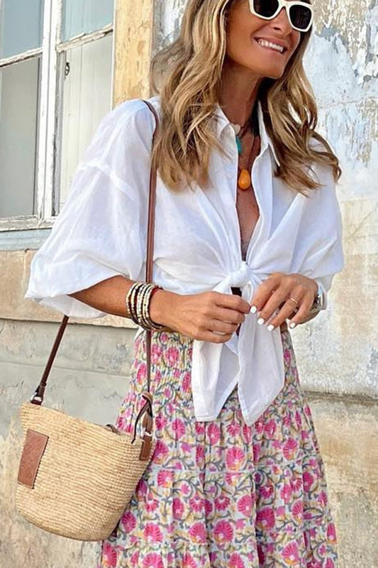 Payton® | Dreaming Linen Blend Front Tie Blouse