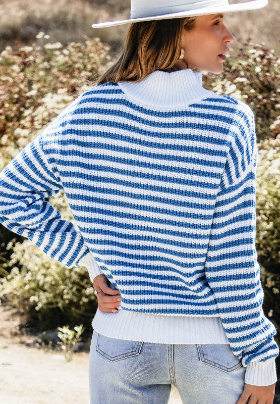Amelia | Striped long sleeve sweater with half zip and stand-up collar