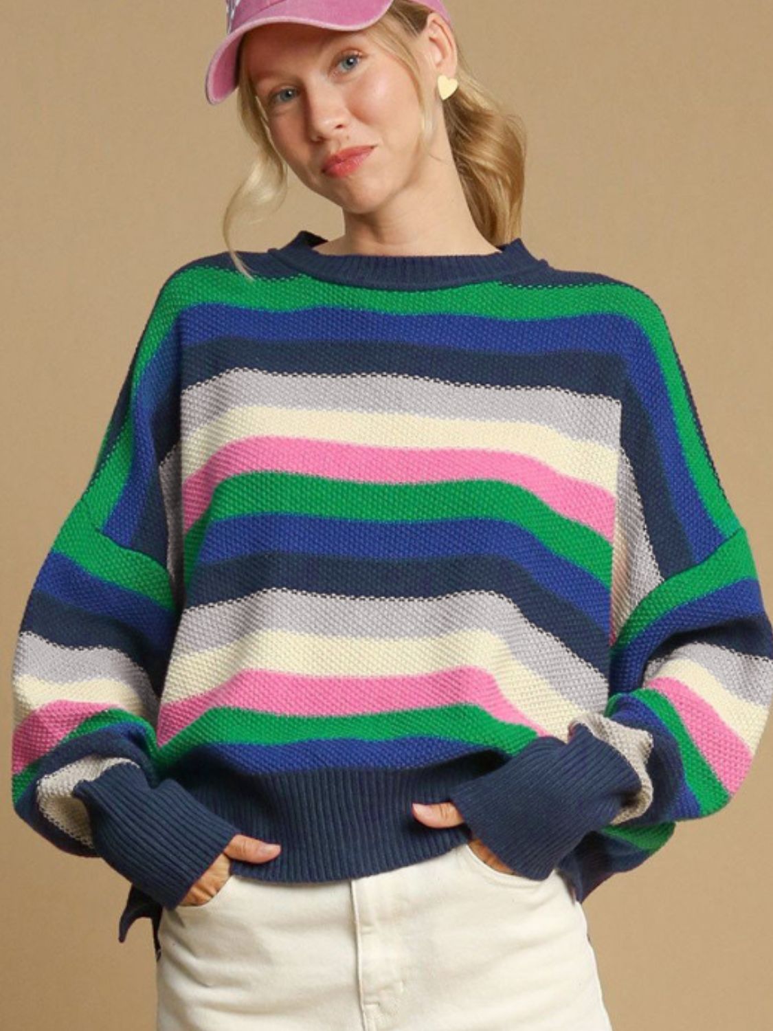 Georgina | Contrasting striped long-sleeved sweater with a crew neck