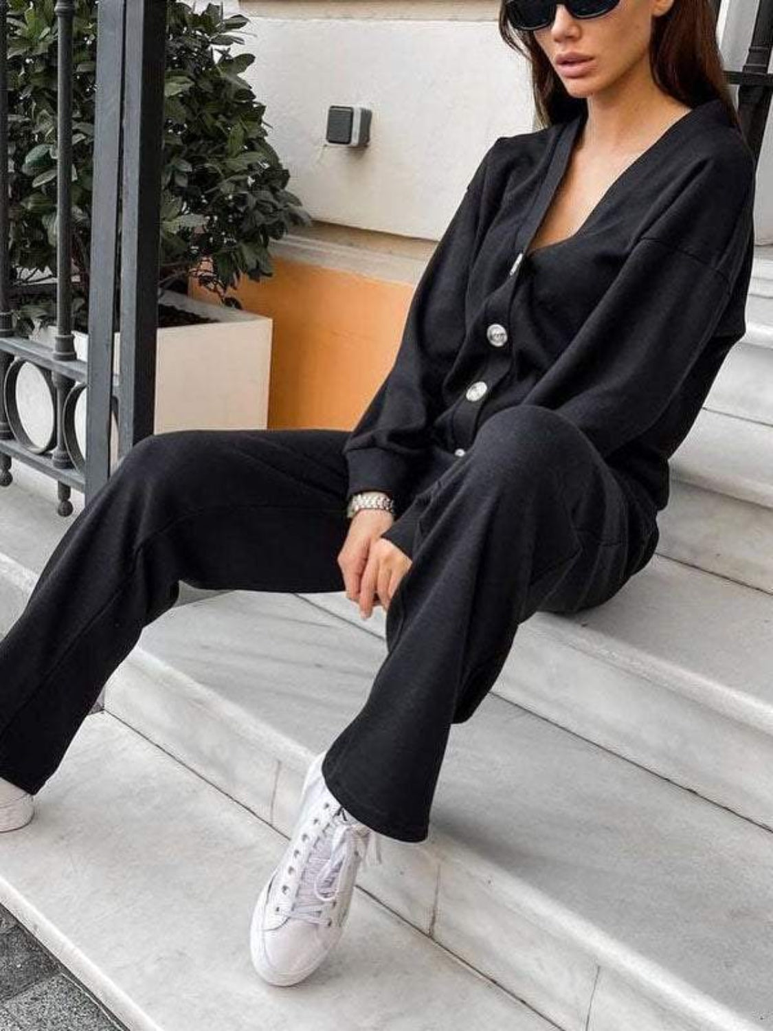 Hedwig | Full size button down long sleeve top and pants set
