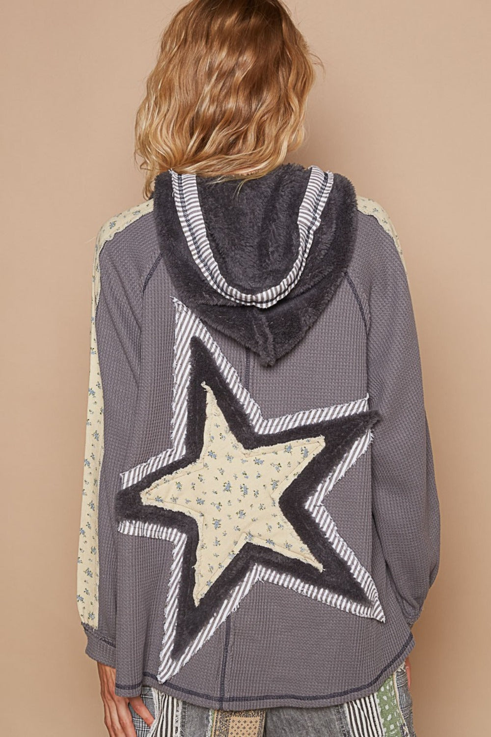 Marlene | Half zip hoodie with fleece blend star patch on the back