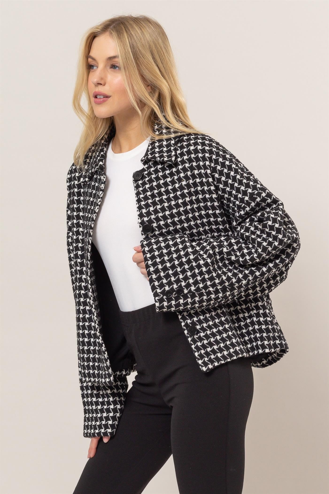 Irene | Check tweed jacket with button placket and collar
