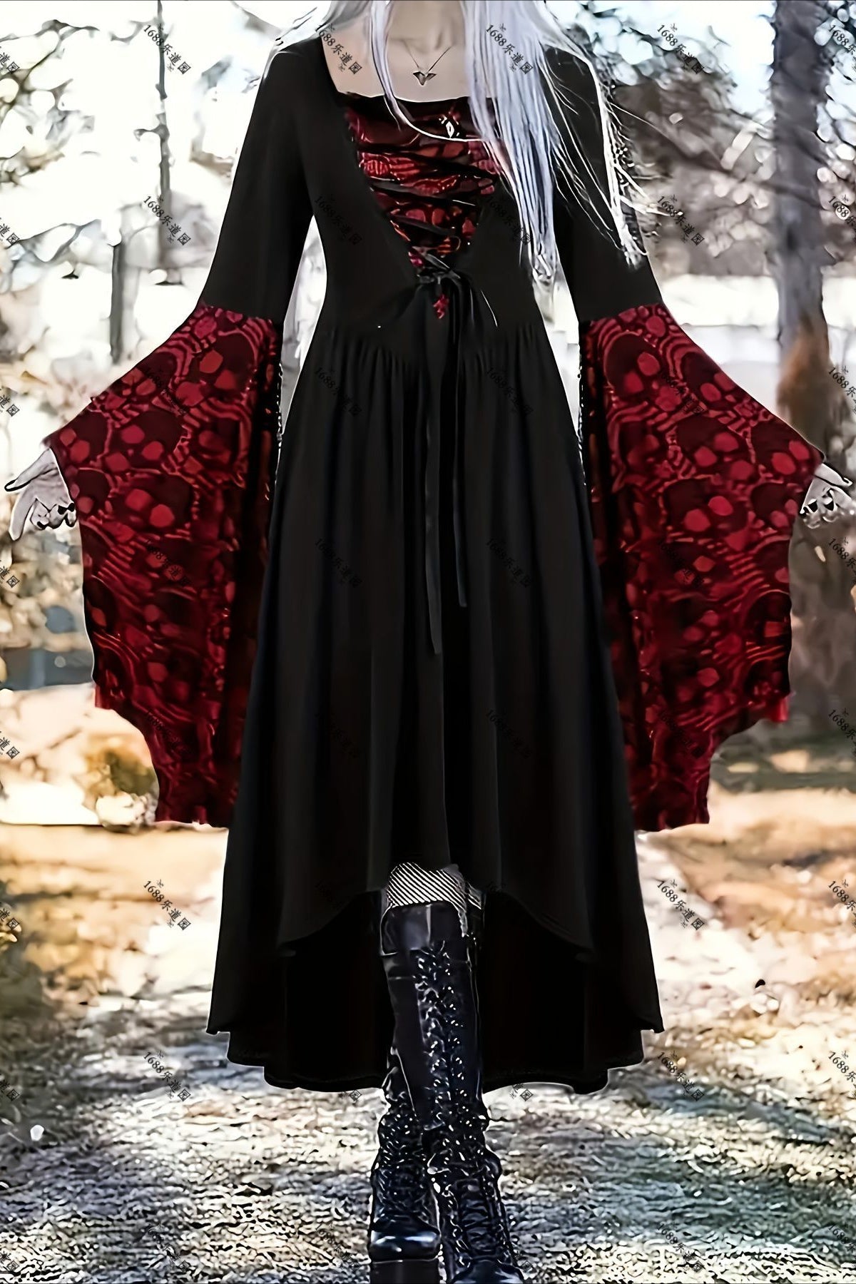 Punk Fitted Halloween Gothic Dress
