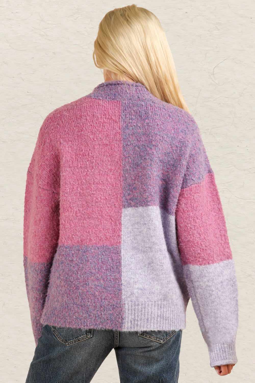 Ramona | Color block sweater with a stand-up collar and dropped shoulders