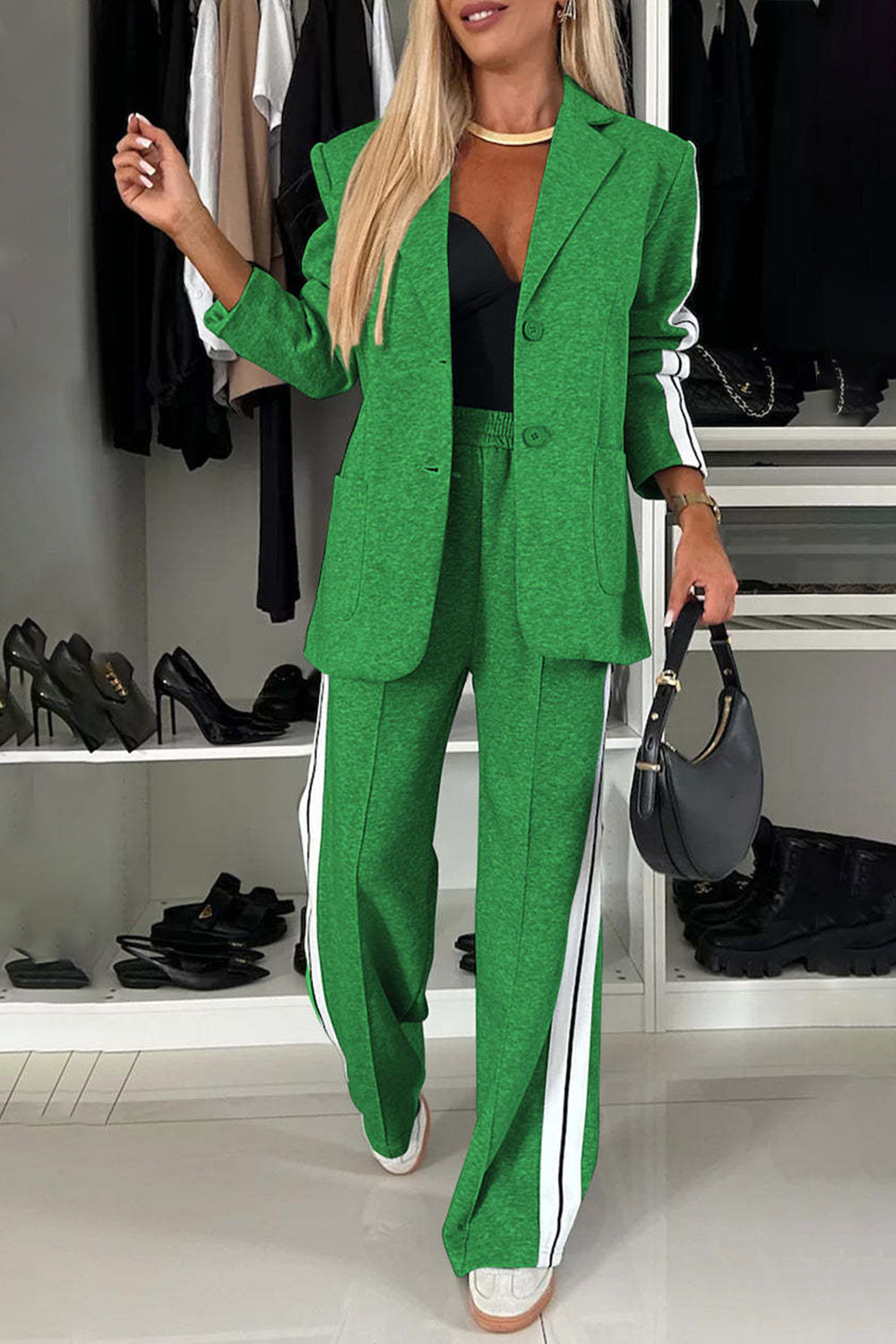 Frieda | Complete top and trousers set with contrast lapel collar