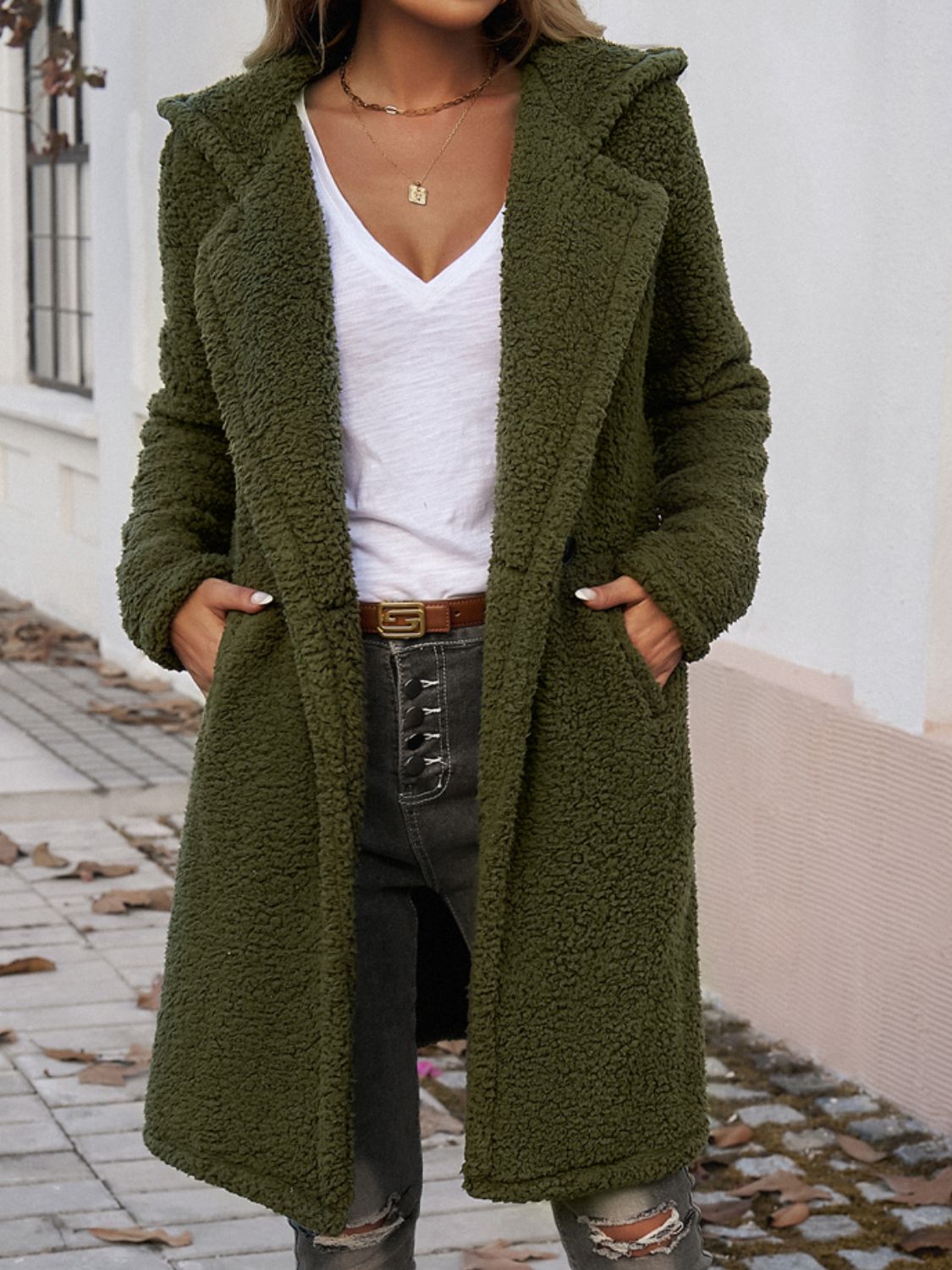 Elsa | Long sleeve teddy coat with hood and pockets