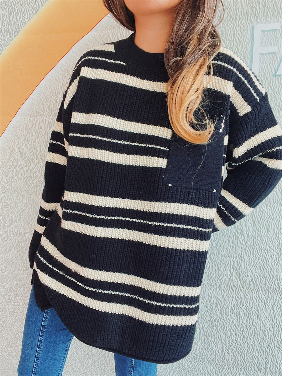 Sybille | Striped long-sleeved sweater with a crew neck