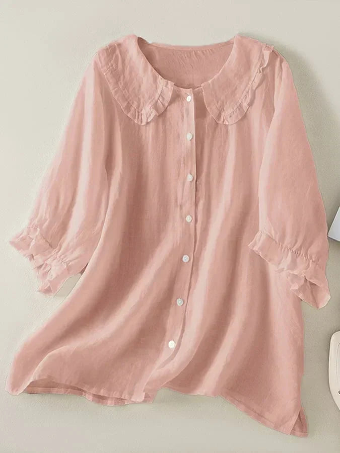 Naima® | Linen Blouse With Half-Length Sleeves And Collar