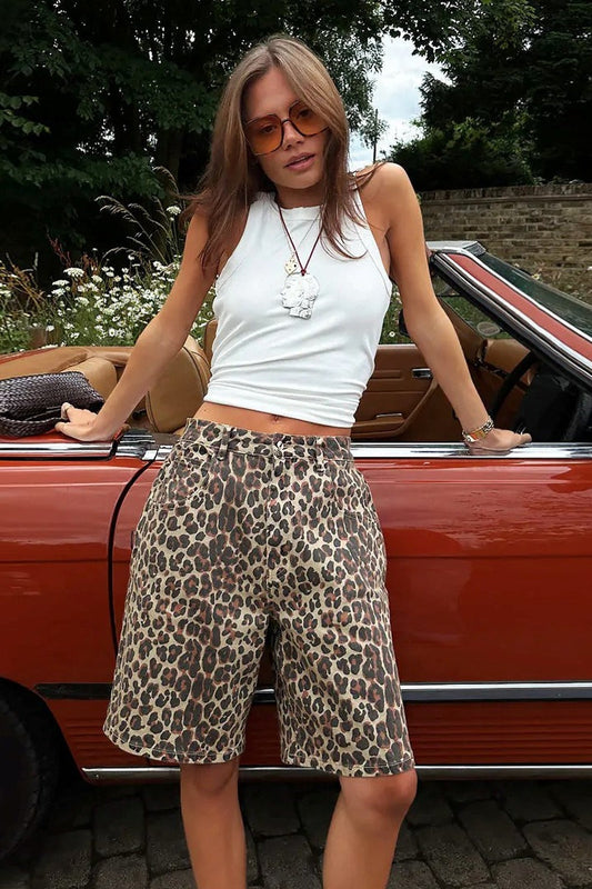 Chic Casual Cotton Leopard Print Shorts