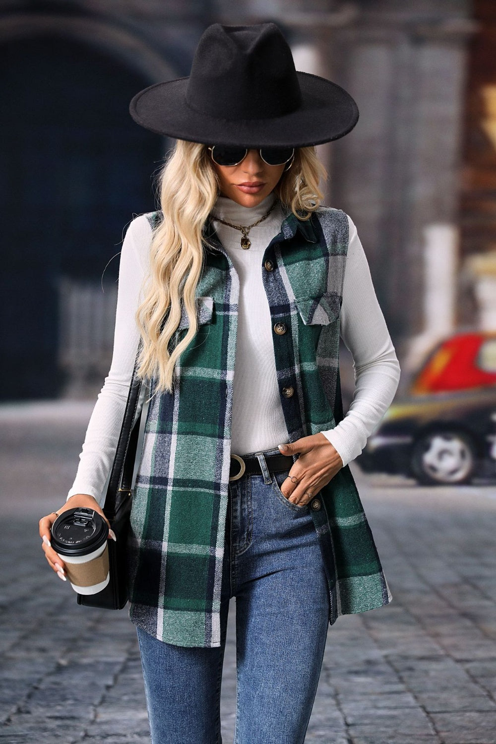 Olivia | Checked vest coat with buttons