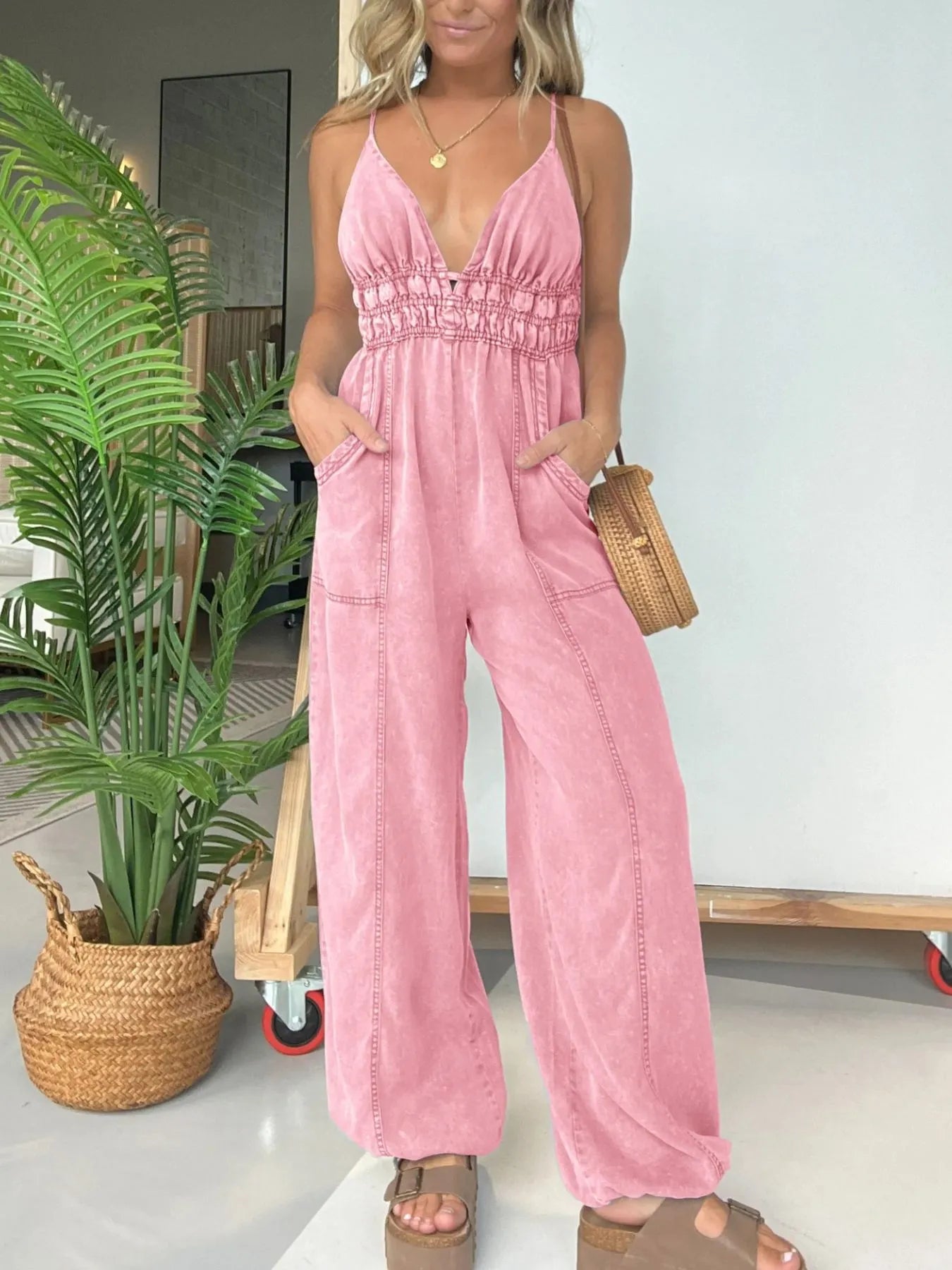 Valentina® | Loose Strappy Wide Leg Jumpsuit