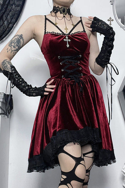 Velvet Tie-Waist Gothic Dress
