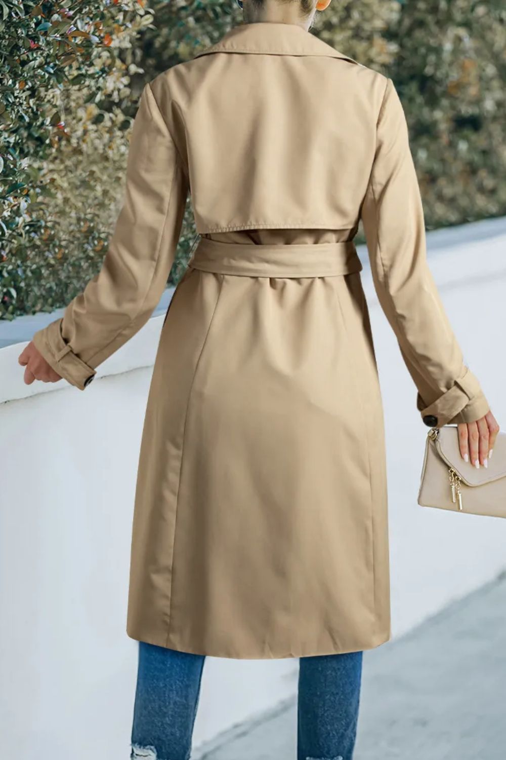 Teresa | Long sleeve trench coat with collar and tie waist and buttons
