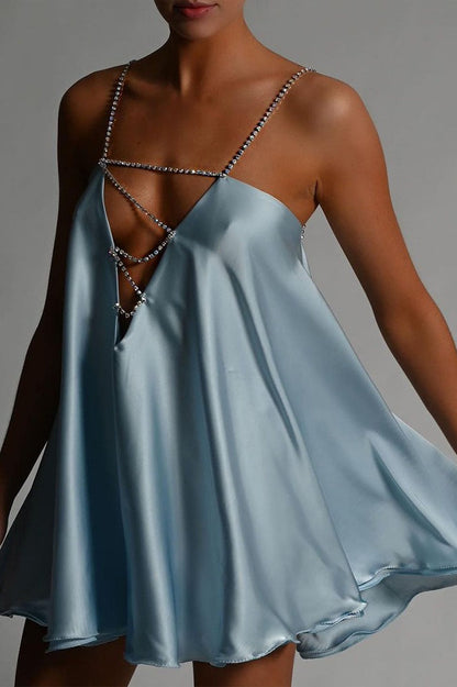 Sexy Chain Deep V Backless Party Dress