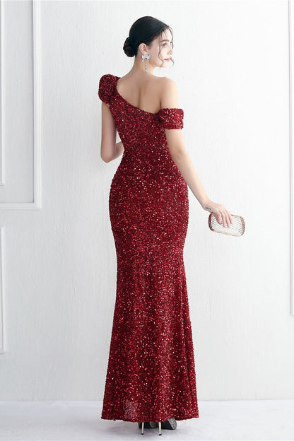 Embellished One Shoulder Mermaid Formal Dress