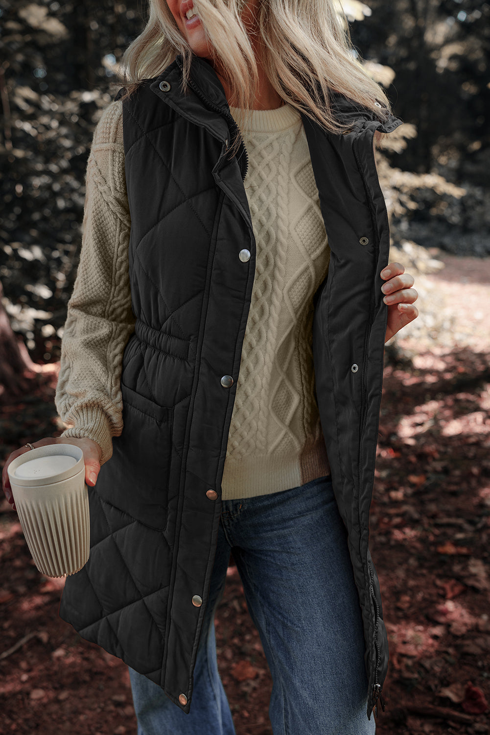 Silvia | Vest coat with zipper and buttons and pockets
