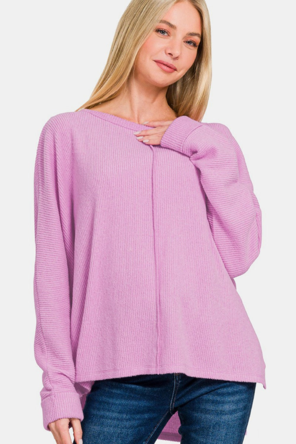 Yadira | Zenana high-low t-shirt with side slit and crew neck