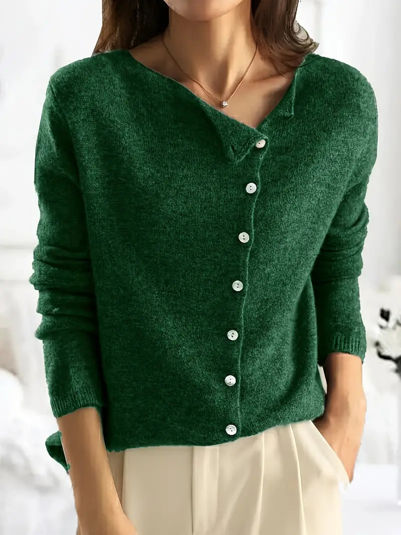 Karin | Asymmetrical, simple cardigan with button closure