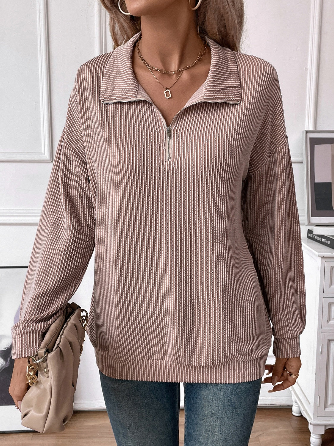 Josefina | Double Take striped long sleeve half zip t-shirt