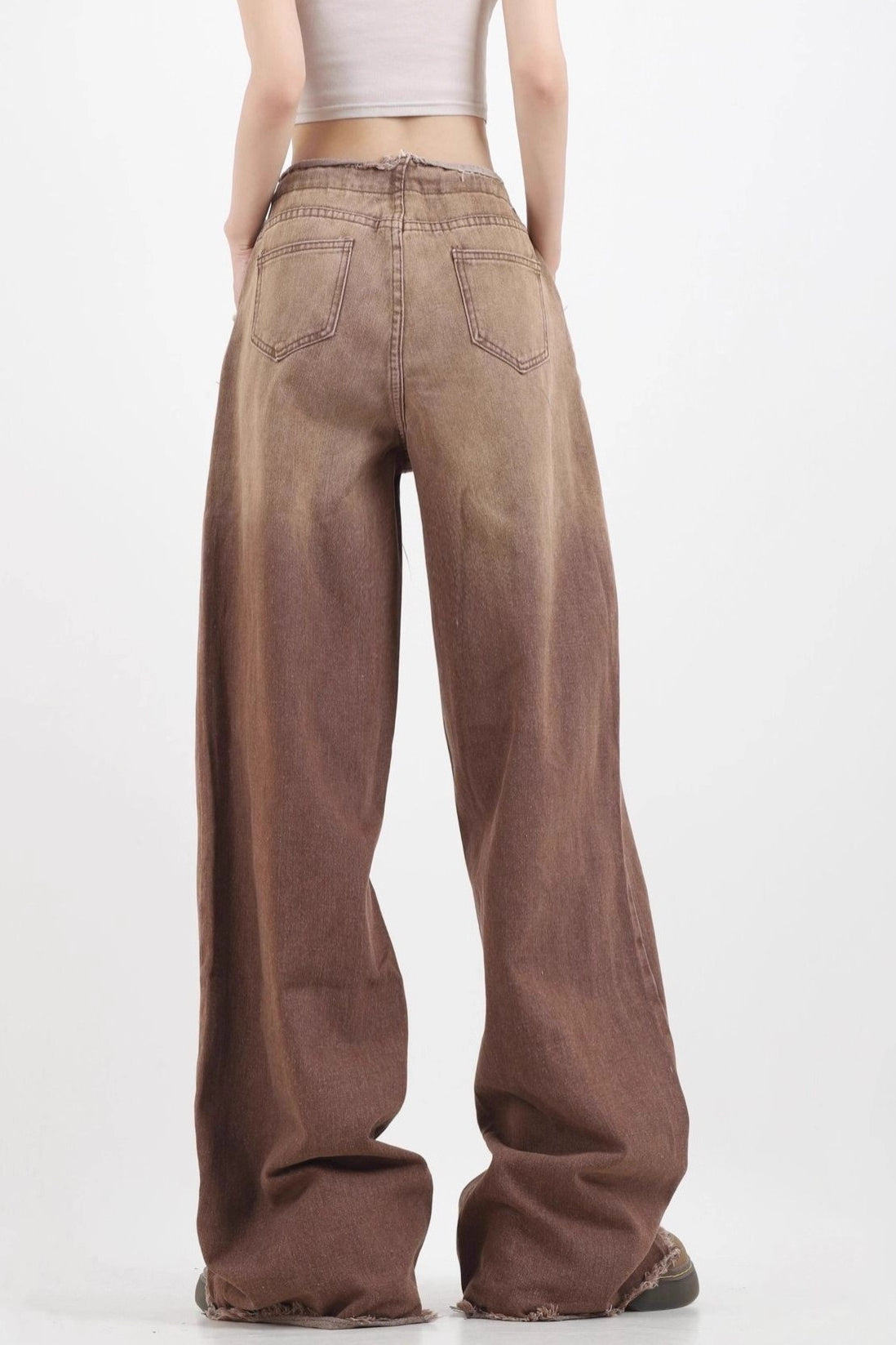 Gradient High Waist Vintage Wide Leg Frayed Jeans