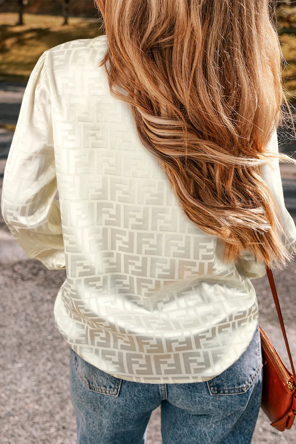 Silvia | Geometric long sleeve blouse with V-neck