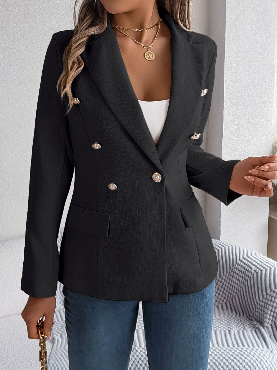 Simone | Long-sleeved blazer with decorative lapel collar and pocket flap