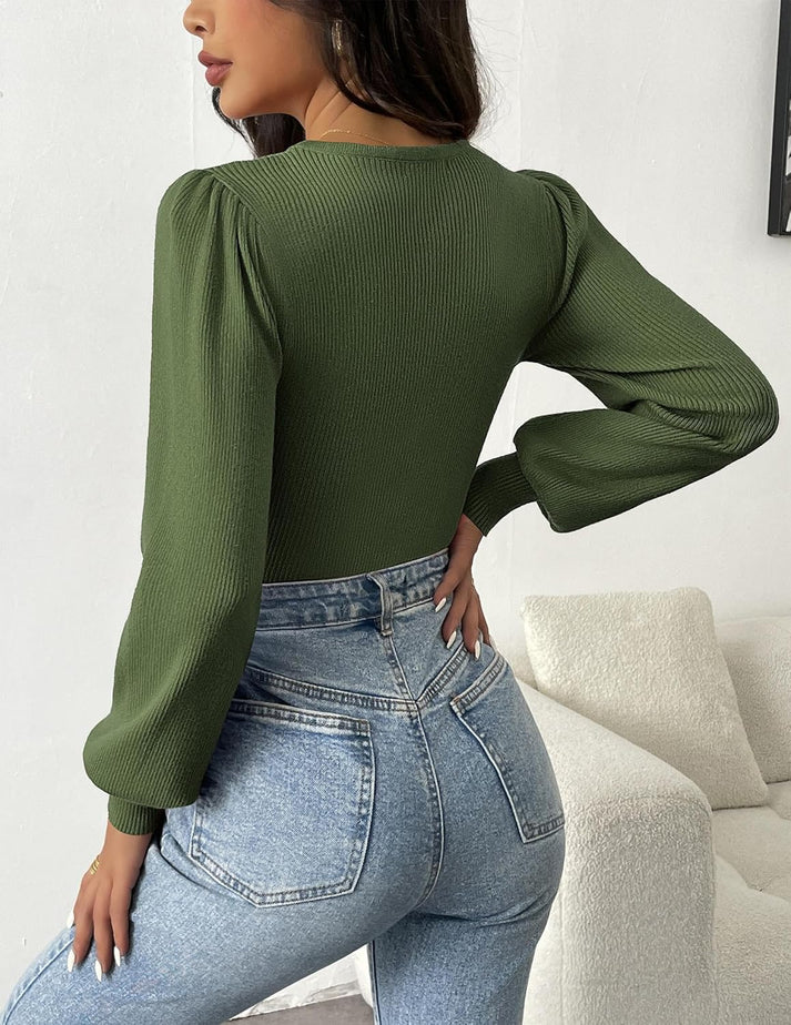 Aziza® | Ribbed Body Top With Long Sleeves