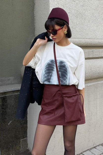 Red Matte Leather Skirt