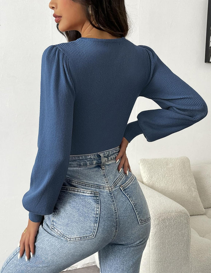 Aziza® | Ribbed Body Top With Long Sleeves