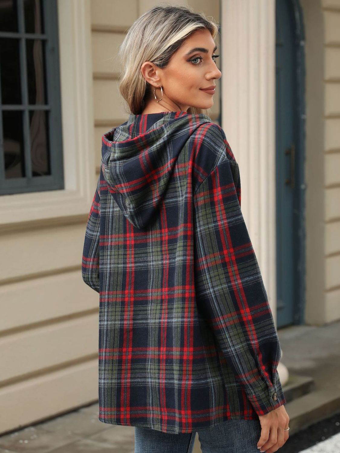 Nathalie | Long sleeve top with drawstring and checked hood
