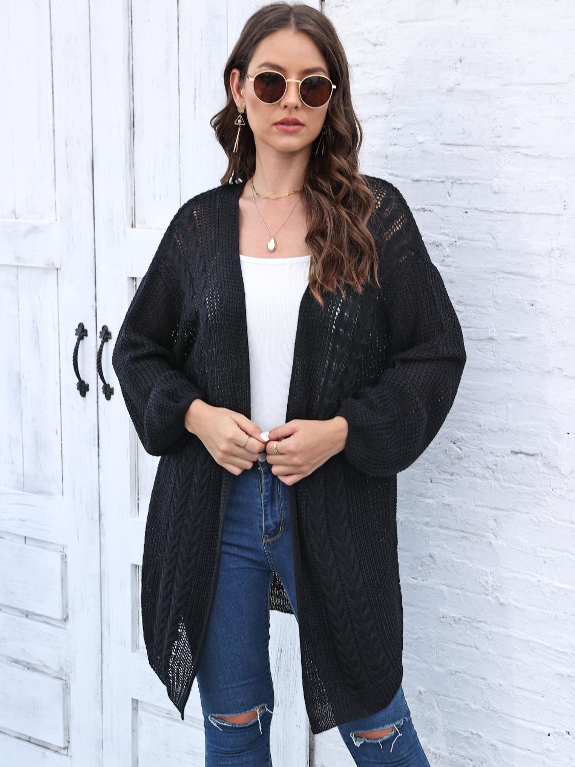 Estela | Cable knit cardigan with open front and long sleeves