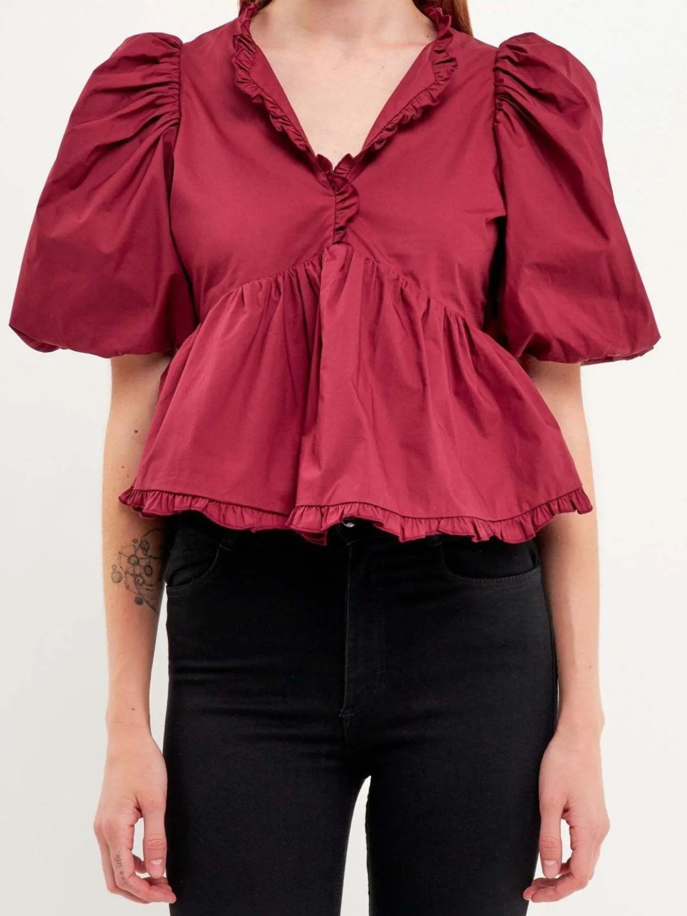 Michela® | Elegant Peplum Blouse With Puff Sleeves